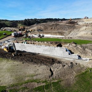 Hynds Hyblock Retaining Wall in progress in Christchurch