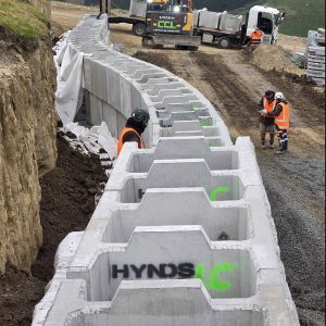 Hynds Hyblocks allow for a curve radius. See the tech guide for more detail