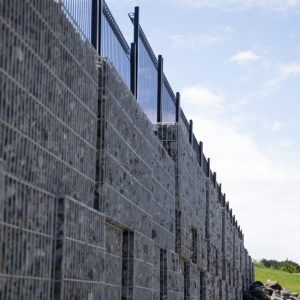 Gabion Stonebox Wall with Fencing
